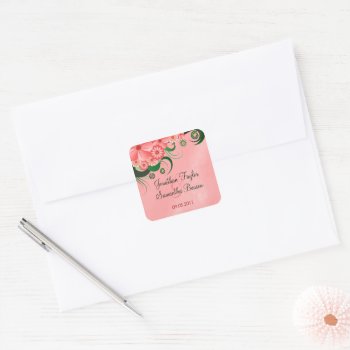 Hibiscus Pink Floral Save The Date Stickers by sunnymars at Zazzle