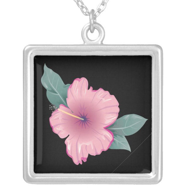Hibiscus pink silver plated necklace (Front)
