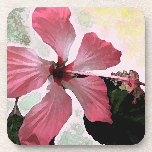 Hibiscus pink tropical flower summer exotic floral beverage coaster (Front)