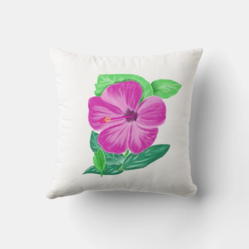 Hibiscus pink watercolour flower throw pillow