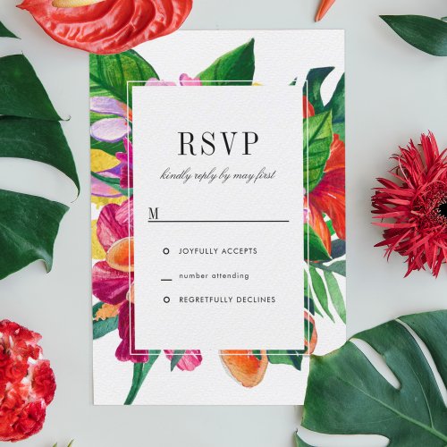 Hibiscus Plumeria  Palm Modern Wedding RSVP Invitation
