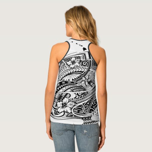 HIBISCUS POLYNESIAN TRIBAL HAWAII ISLANDS Blk Tank Top