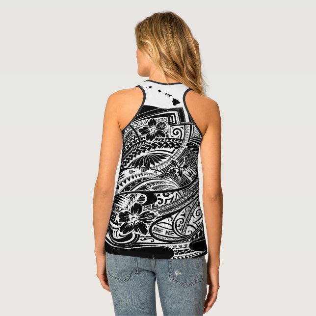 HIBISCUS POLYNESIAN TRIBAL HAWAII ISLANDS Wht Tank Top (Back Full)