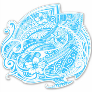 HIBISCUS POLYNESIAN TRIBAL LtBlue Sticker