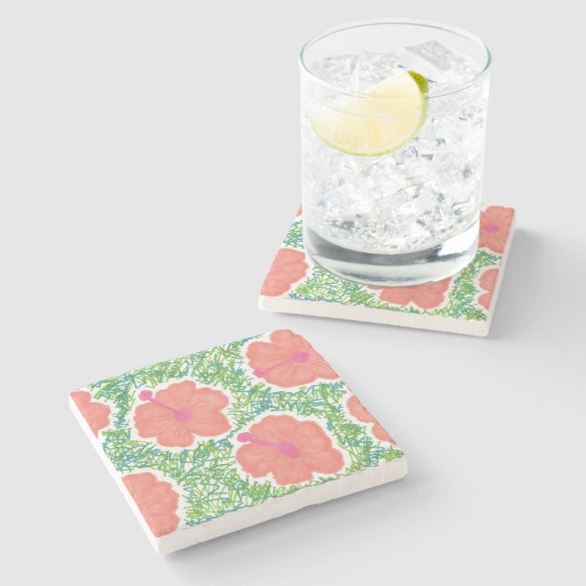 Hibiscus Pop Art Pattern Stone Coaster (Side)