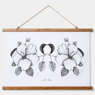Hibiscus Poster B&W Ink Drawing Hanging Tapestry