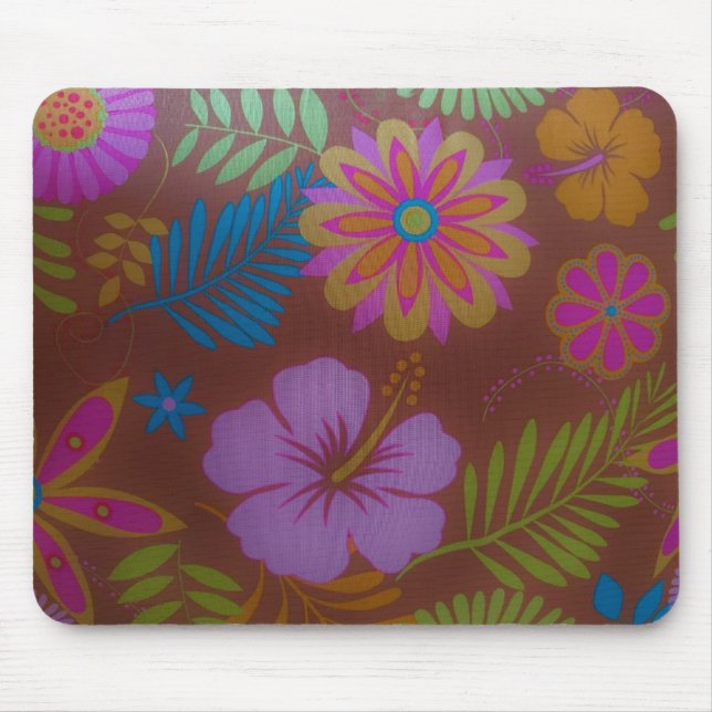 Hibiscus Retro Flower Design Mouse Pad  (Front)