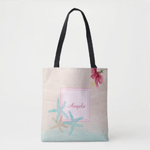 Hibiscus Sea stars Beach Tote Bag