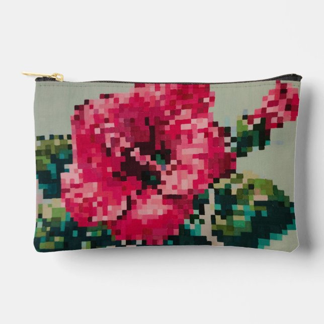 Hibiscus Soft Pastel Floral Pixel Art Accessory Pouch (Front)
