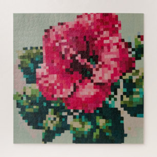 Hibiscus Soft Pastel Floral Pixel Art Jigsaw Puzzle