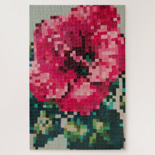 Hibiscus Soft Pastel Floral Pixel Art Jigsaw Puzzle