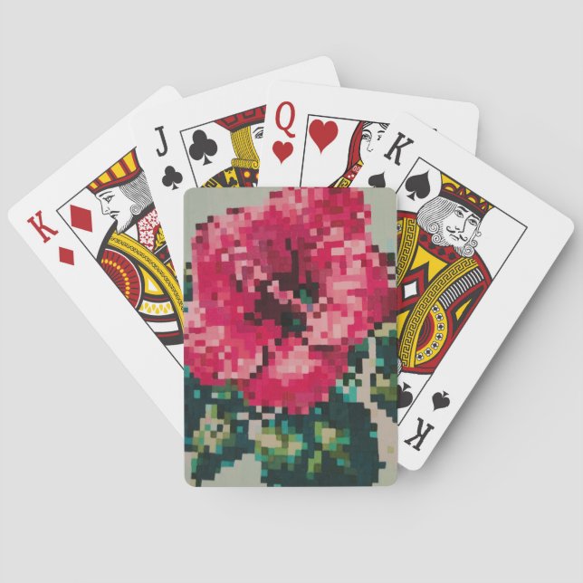Hibiscus Soft Pastel Floral Pixel Art Poker Cards (Back)