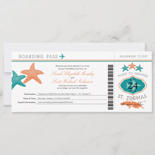 Hibiscus St Thomas Boarding Pass Wedding Invitation