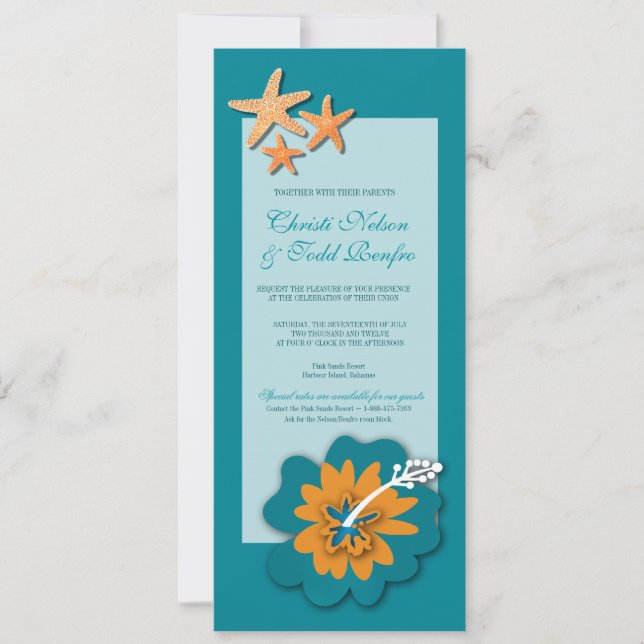 Hibiscus Starfish Destination Island Wedding Invitation (Front)