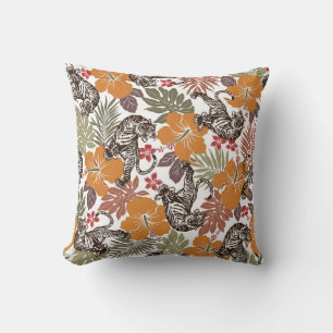 Hibiscus Tiger, Exotic Pattern. Throw Pillow