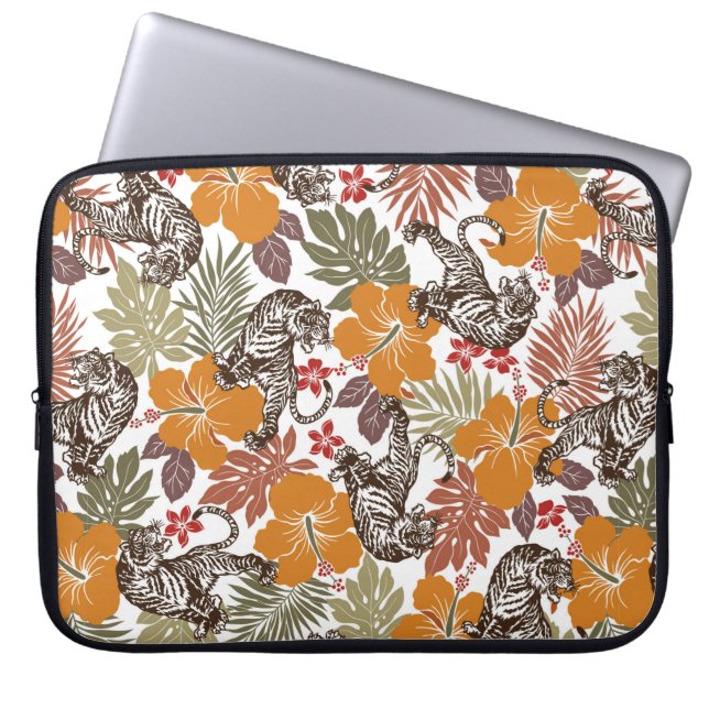 Hibiscus tiger pattern laptop sleeve (Front)