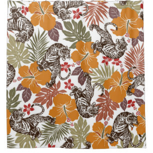 Hibiscus tiger pattern shower curtain