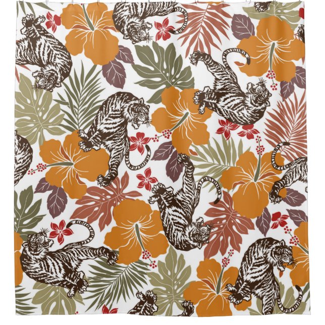 Hibiscus tiger pattern shower curtain (Front)