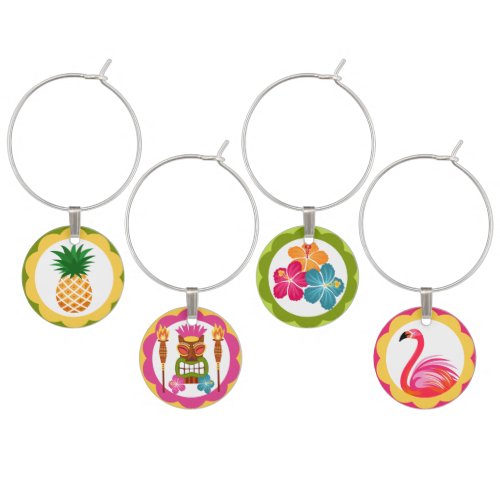 Hibiscus Tiki Flamingo Pineaple Icons Wine Charm