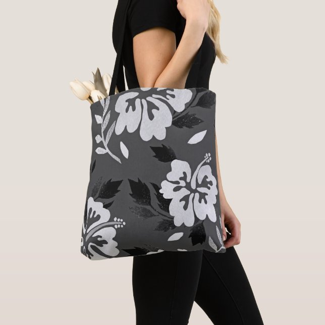 Hibiscus toe bag black and white flowers island  (Close Up)