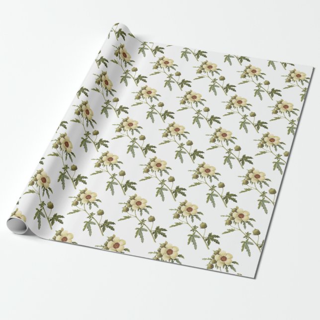 Hibiscus trionum Flower Pattern Wrapping Paper (Unrolled)