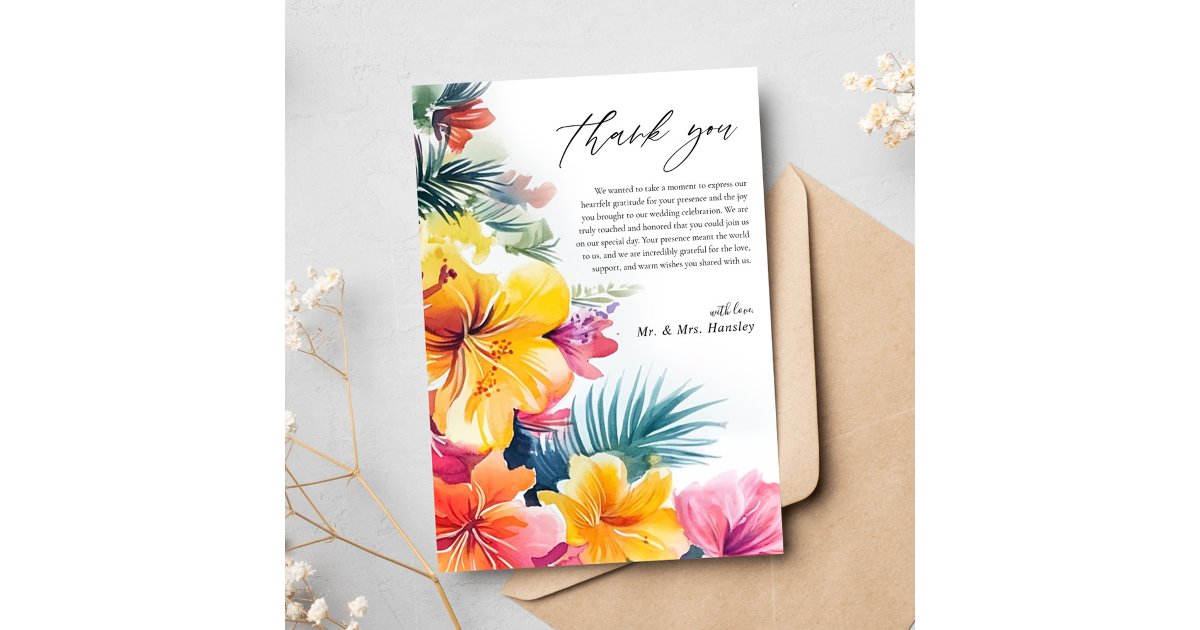 Hibiscus Tropical Beach Destination Wedding Thank You Card | Zazzle