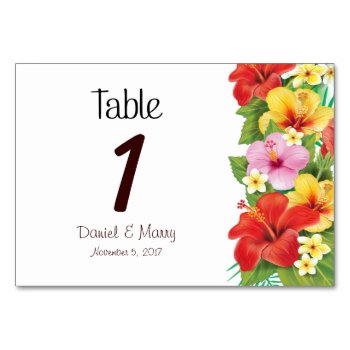 Hibiscus Tropical Beach Wedding Table Card by thepapershoppe at Zazzle