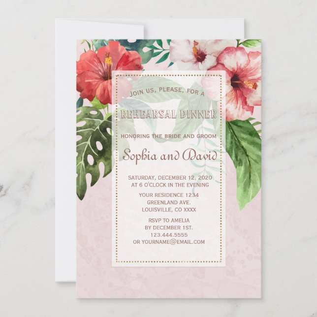 Hibiscus Tropical Bouquet Rehearsal Dinner Invite (Front)