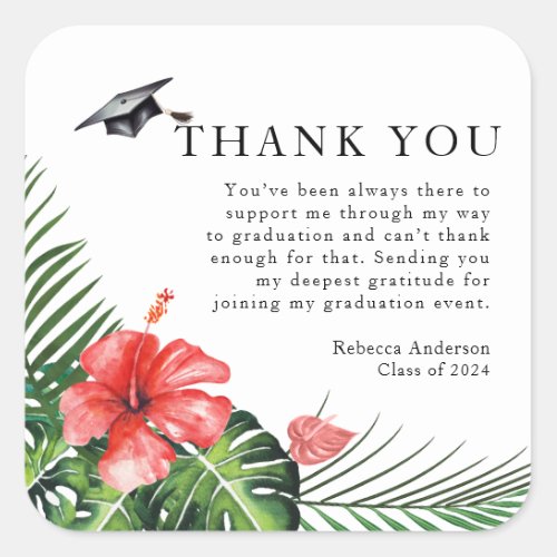 Hibiscus Tropical Custom Text Graduation Thank You Square Sticker