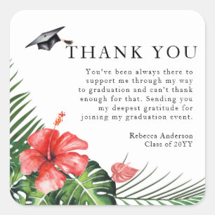 Hibiscus Tropical Custom Text Graduation Thank You Square Sticker