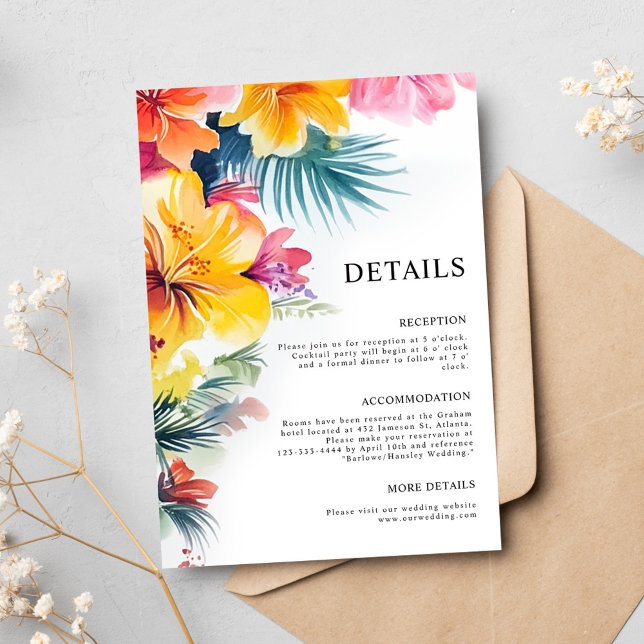 Hibiscus Tropical Destination Wedding Details Enclosure Card (Hibiscus Tropical Destination Wedding Details Enclosure Card)
