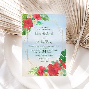 Hibiscus Tropical Floral Beach Wedding Invitation