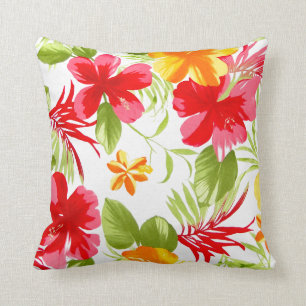 Hibiscus Tropical Floral Fiesta Hawaiian Throw Pillow