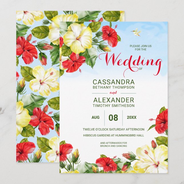 Hibiscus Tropical Floral Invitation (Front/Back)