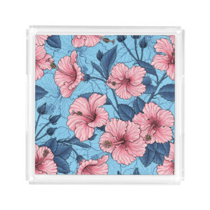 Hibiscus Tropical Floral Pattern Acrylic Tray