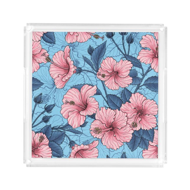 Hibiscus Tropical Floral Pattern Acrylic Tray (Front)