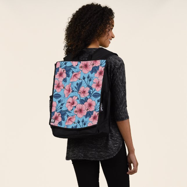 Hibiscus Tropical Floral Pattern Backpack (Worn)