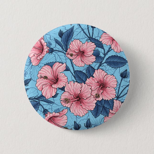 Hibiscus Tropical Floral Pattern Button (Front)