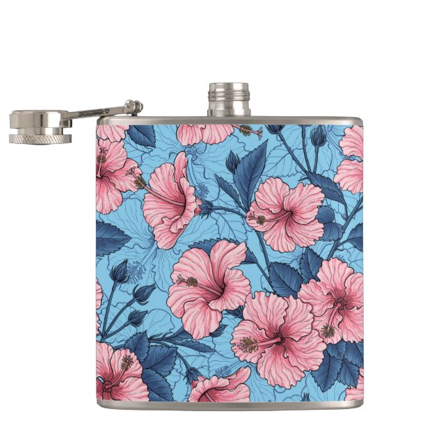 Hibiscus Tropical Floral Pattern Flask (Opened)