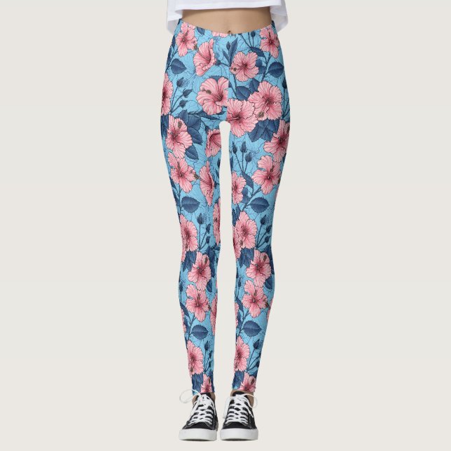 Hibiscus Tropical Floral Pattern Leggings (Front)