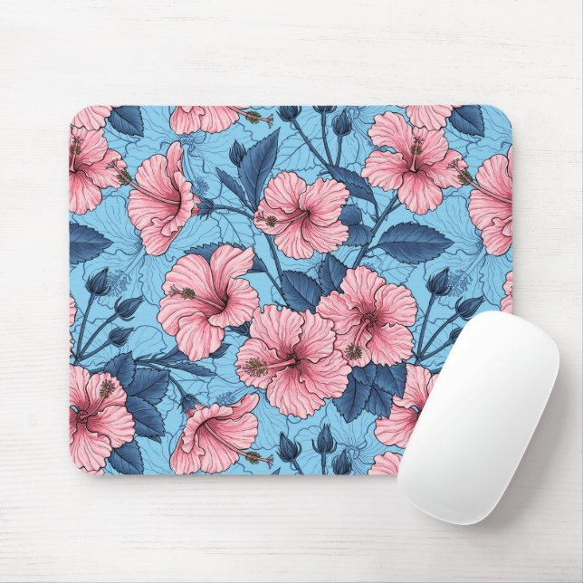 Hibiscus Tropical Floral Pattern Mouse Pad (With Mouse)