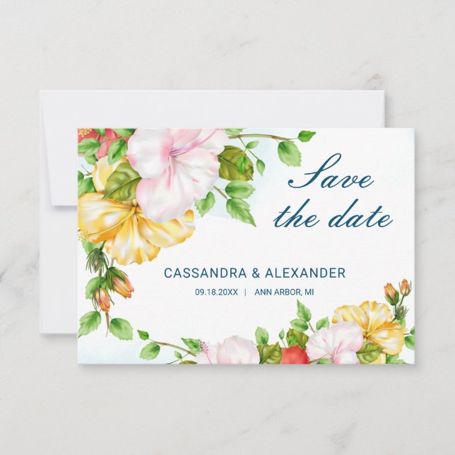 Hibiscus Tropical Floral Save The Date (Front)