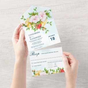 Hibiscus Tropical Floral Wedding All In One Invitation