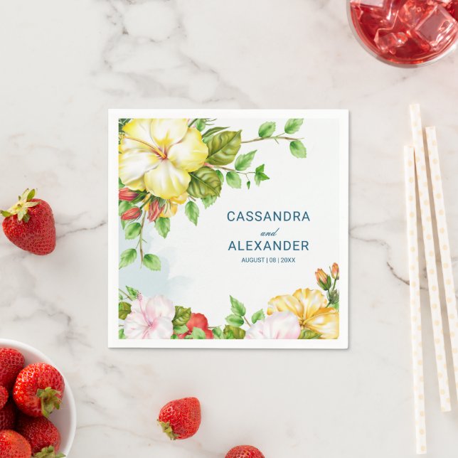 Hibiscus Tropical Floral Wedding Napkins (Insitu)