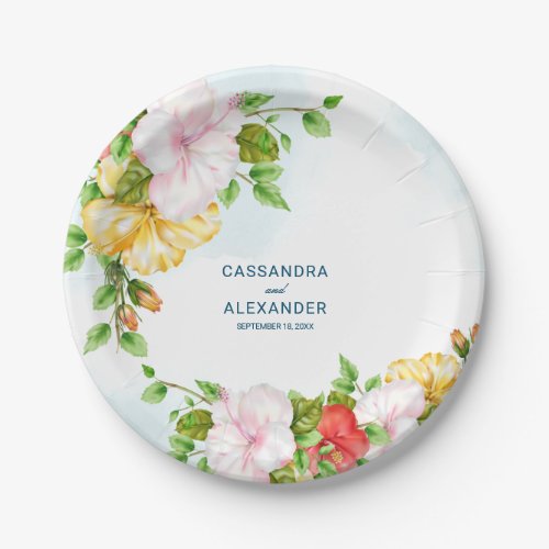 Hibiscus Tropical Floral Wedding Paper Plates