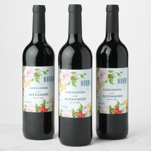 Hibiscus Tropical Floral Wine Label