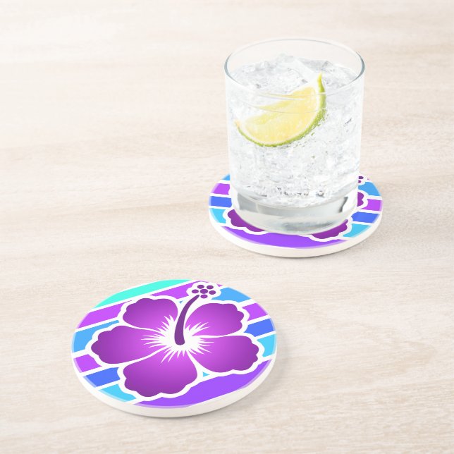 Hibiscus Tropical Flower drink coaster - purple (Side)