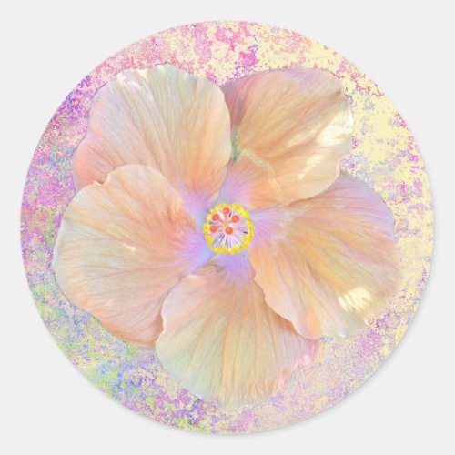 Hibiscus tropical flower iridescent look pink gold classic round sticker