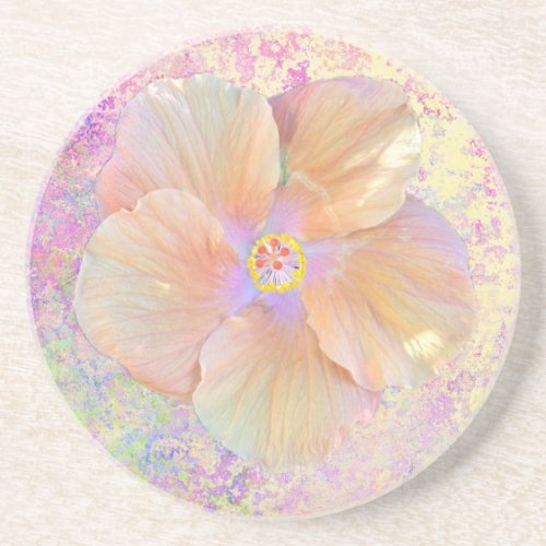 Hibiscus tropical flower iridescent look pink gold coaster