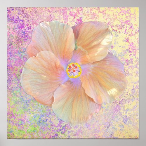 Hibiscus tropical flower iridescent look pink gold poster